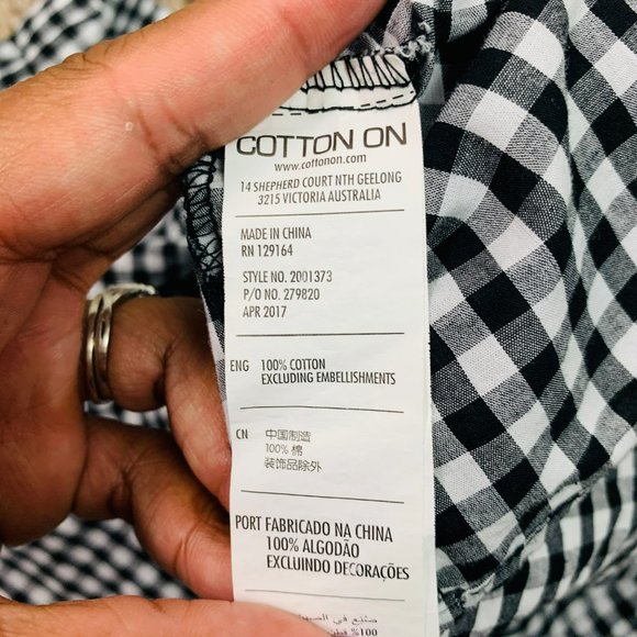 🟣 COTTON-ON Womens Size Extra Small Black White Gingham Off The Shoulder Blouse - Picture 3 of 5